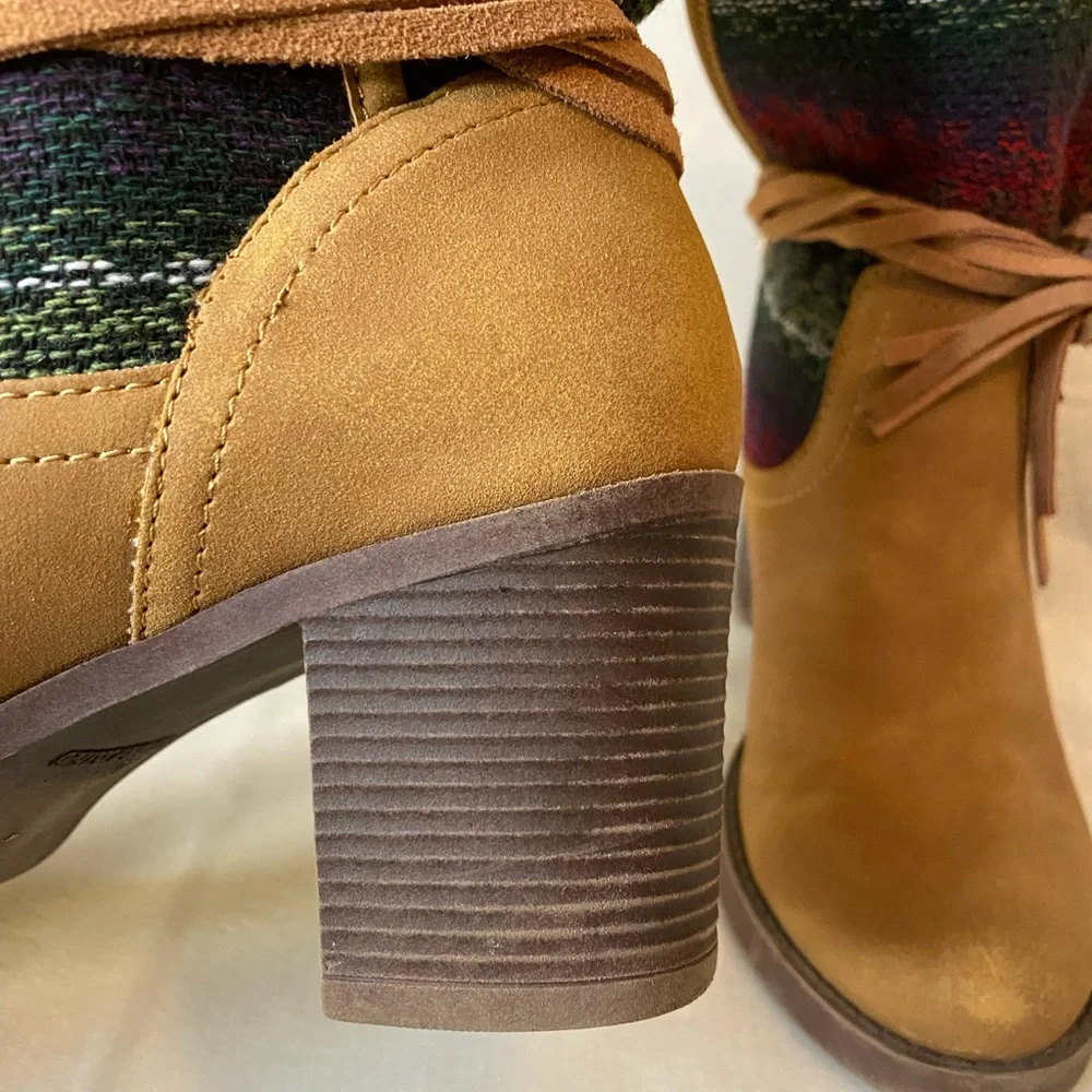 Sugar Holly Brown Faux Leather Heel Southwestern Aztec Boho Ankle Boots